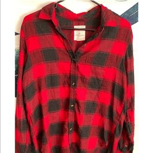AE Red and Black Plaid Button Down